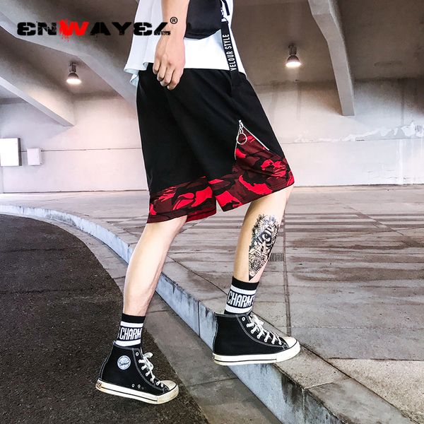 

enwayel 2019 summer new arrival camouflage shorts men casual sweatshirts hip hop elastic skateboard loose short male zipper camo, White;black