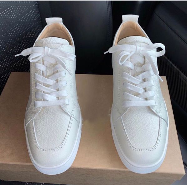 

original box] new designer mens red bottom shoes with women sneaker man rantulow leather casual flat white,black,nude eu35-46