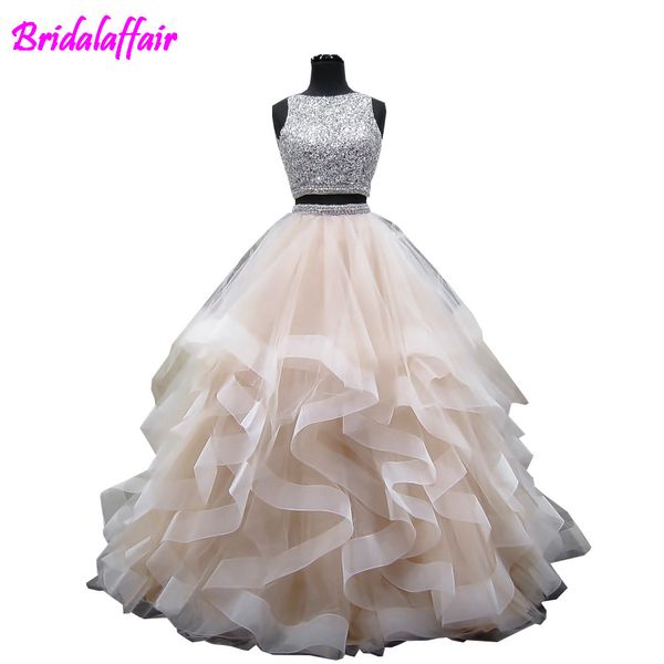 

two piece prom dresses sequin 2019 vestidos de fiesta largos elegantes de gala ball gown long formal dress women elegant, White;black