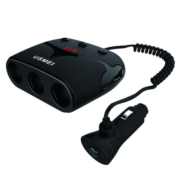 

dual usb port 3 way car cigarette lighter socket splitter charger dc 12~24v cigarette lighter socket black with ce/fcc/rohs