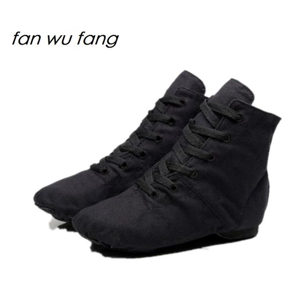 

fan wu fang 2017 new arrival black canvas sports dancing sneakers jazz dance shoes lace-up soft sole high-men women children