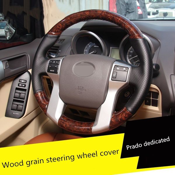 

steering wheel cover diy hand sewing genuine leather car steering wheel covers for prado 2010-2015 car accessories