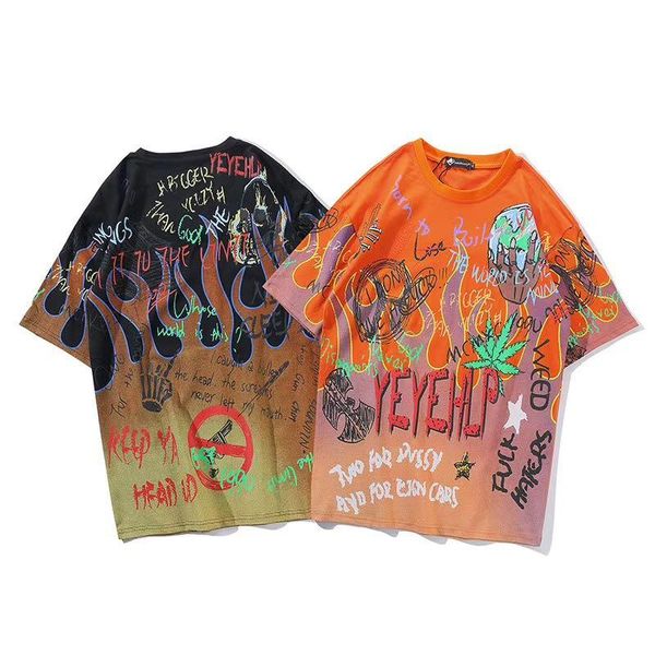 

graffiti fire flame streetwear t shirts 2019 men hip hop casual short sleeve tee shirts male harajuku fashion, White;black