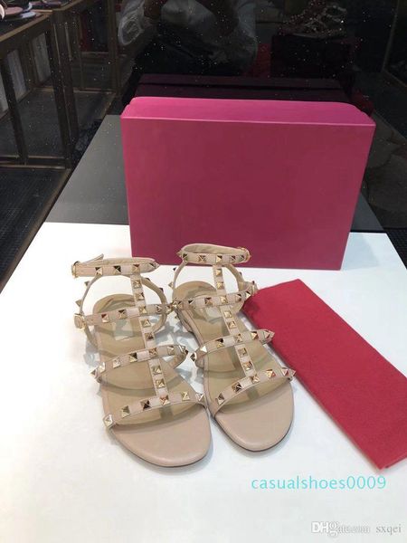 

f1024 selling fashion women designer sandals new arrival rivets style classic quality double straps sandal designer flat sandal c09, Black