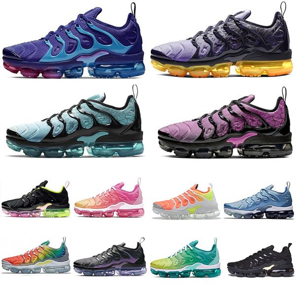

2020 new tn plus geometric active fuchsia running shoes black metallic grid print regency purple bumblebee vapors mens women sports sneakers, White;red