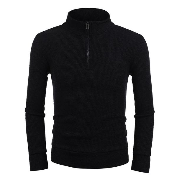 

men stand collar long sleeve 1/4 zip pullover textured casual sweaters front zipper, White;black