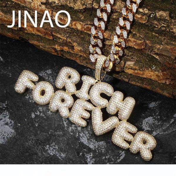 

пользовательское имя iced out bubble letters chain подвески кулоны мужские циркон hip hop ювелирные изделия с золото серебро теннисной цепи, Silver