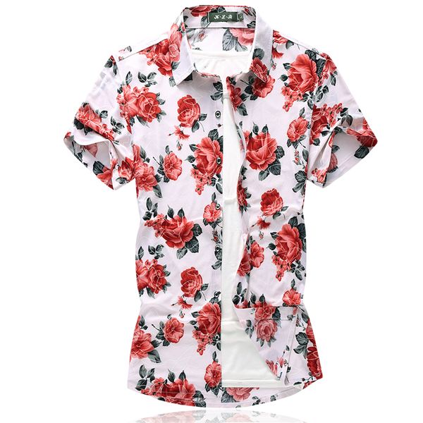 

95% cotton comfortable print shirt 2019 new men hawaiian beach casual short sleeve shirt modis camisa masculina 7xl, White;black