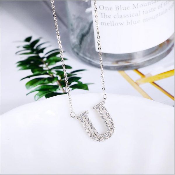 

new luxury silver stainless steel letter pendant necklace women's crystal clavicle chain jewelry gift