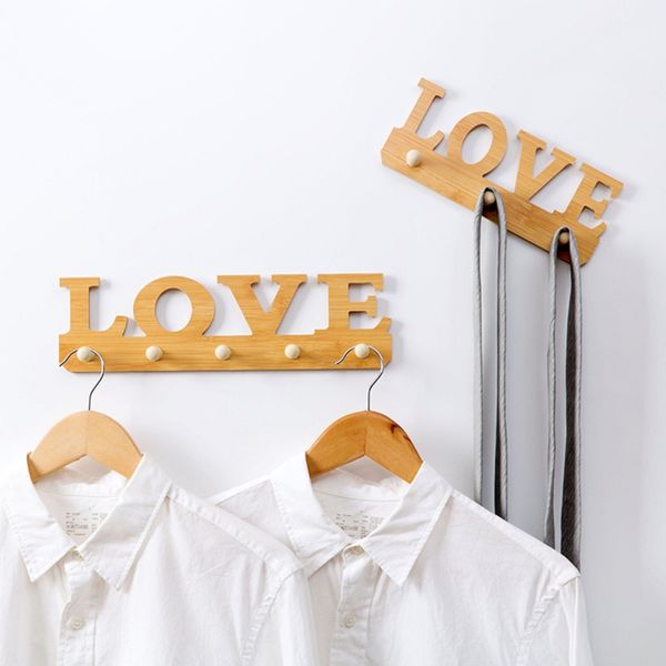 

new design wood door 5-hooks punch no trace wall hook unique hook storage rack with letters pattern for kitchen bathroom