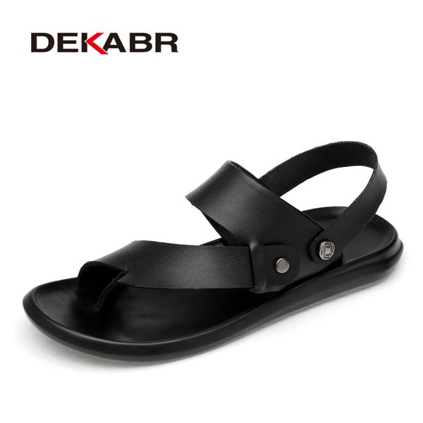 

dekabr classic men sandals comfortable men summer casual shoes split leather big size soft flip flop men breathable slippers t200420, Black