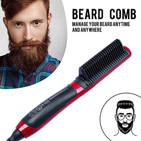 

professional beard hair straightener hairdressing comb straightening brush multifunctional hair curler man electric tool, Black
