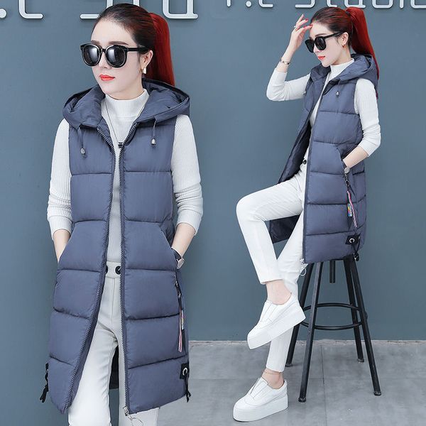 

длинная вниз жилет женщин верхней одежды зимних женщин вниз жилет моды женских без рукавов с капюшоном с подогревом капюшона прогулочной теп, Black;white