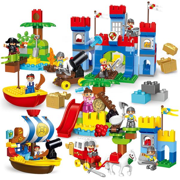 

138pcs diy city house roof big particle building blocks pirate modeling scene educational toy for children duplo bricks baby gifts