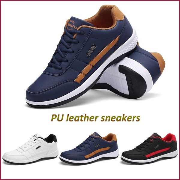 

pu leather men's casual sneakers white running shoes 2019 fashion men outdoor sports shoes lace up four season footwear walking
