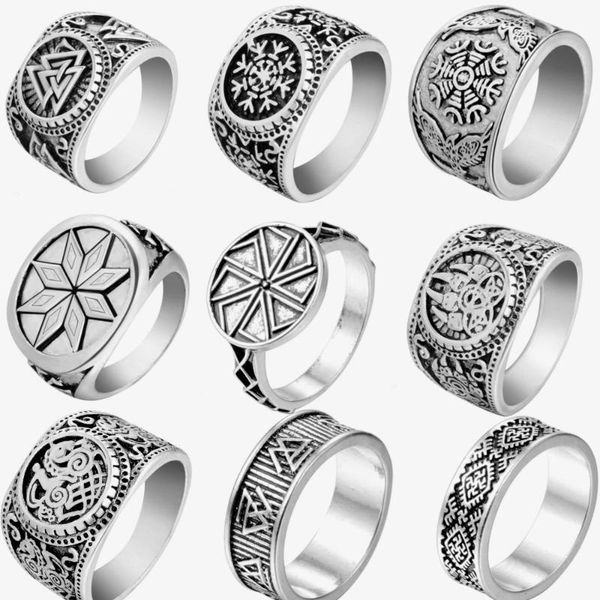 

slavic kolovrat symbol norse valknut compass amulet viking ring for women men wicca witchcraft, Golden;silver