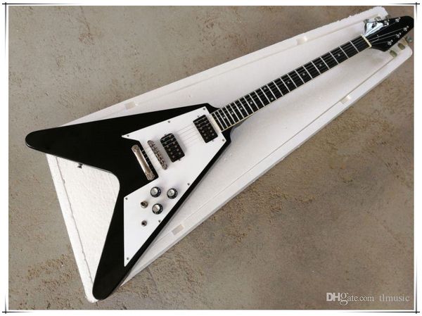 

factory custom black fiy v electric guitar,2h pickups and chrome hardware,white pickguard,rosewood fingerboard ,offer custom