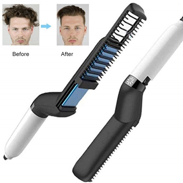

styling beard straightener comb multifunctional hair curler straightening permed clip comb styler electric hair tool for men, Silver