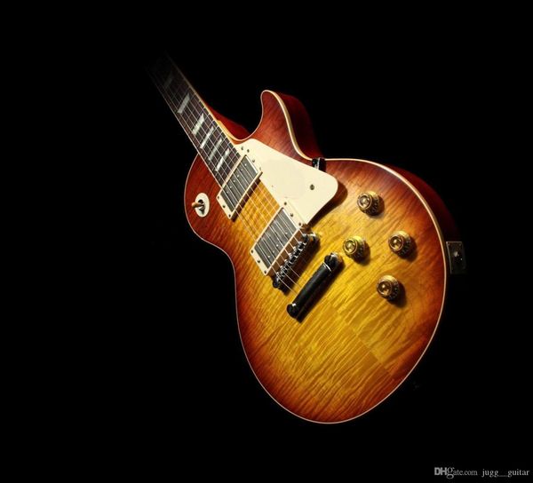 

Пользовательские 1959 R9 ВОС Vintage SunBurst Jimmy Page Электрогитара Tiger Flame Maple Top Free Shipping