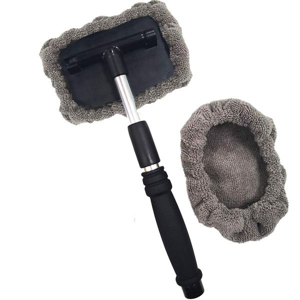 

car windshield glass cleaning tool extendable aluminum handle w/microfiber covers
