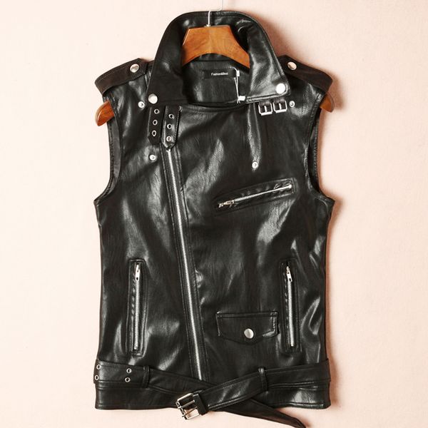 

fashion brand new mens summer leather jackets for man slim fit motorcycle punk waistcoat vest casual coats size m-2xl white, Black
