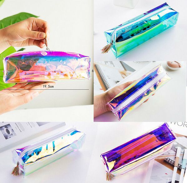 

pencil cosmetic bag case laser pouch box makeup bag case school office supplies stationery zipper up makeup