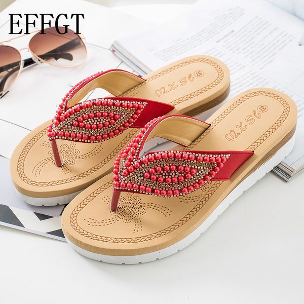 

effgt women slippers summer blue color crystal fashion style beaches flip flops platform sandals open-toed casual shoes c167, Black