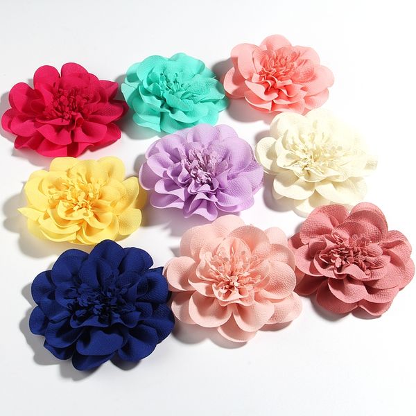 

60pcs 10cm 3.8" big chiffon flowers for headbands hair accessories handmade fabric flower for kids girls hair clips head wear, Slivery;white