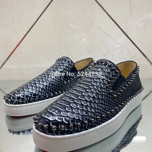 

low cut black snake leather circle rivets prom loafers red bottom sports runner shoes for men's flat casual loafers footwear