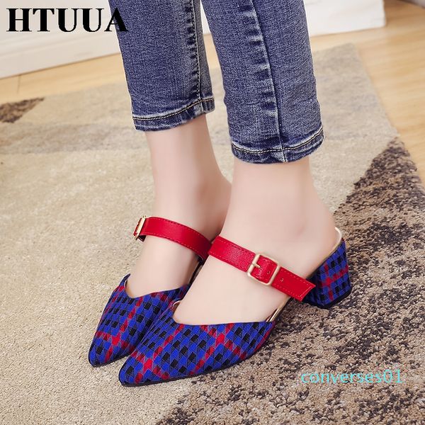 

htuua size 35-45 spring summer mules shoes women slippers pointed toe slip on shoes ladies slides high heels sandals co01, Black