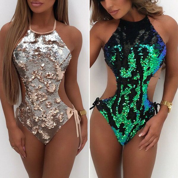 

2020 тенденции моды женщины цельный купальник пляжная sequined бинты backless hollow купальники push-вверх монокини купания бикини