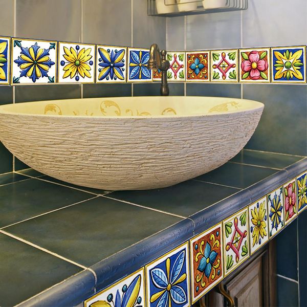 8 * 8cm / 12 * 12 centímetros estilo marroquino Retro Tile Adesivos Sala Cozinha Wall Stickers Banho DIY Decalques 10pcs / set