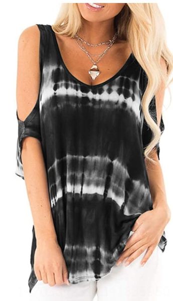 

2020 coat women's tie dye stripe casual short sleeve round collar 2020 coat t-shirt women's tie dye stripe casual t-shirt short sl, White