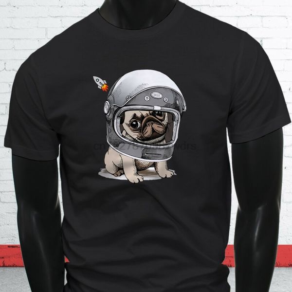 

cute astronaut dog pug space galaxy explorer mens black t-shirt, White;black