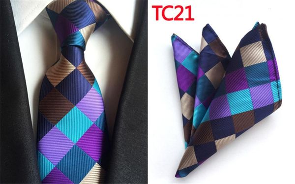 

scst brand 2020 new gravata blue plaid print slim necktie mens silk ties for men tie with match pocket square 2pcs set gift a048, Black;gray
