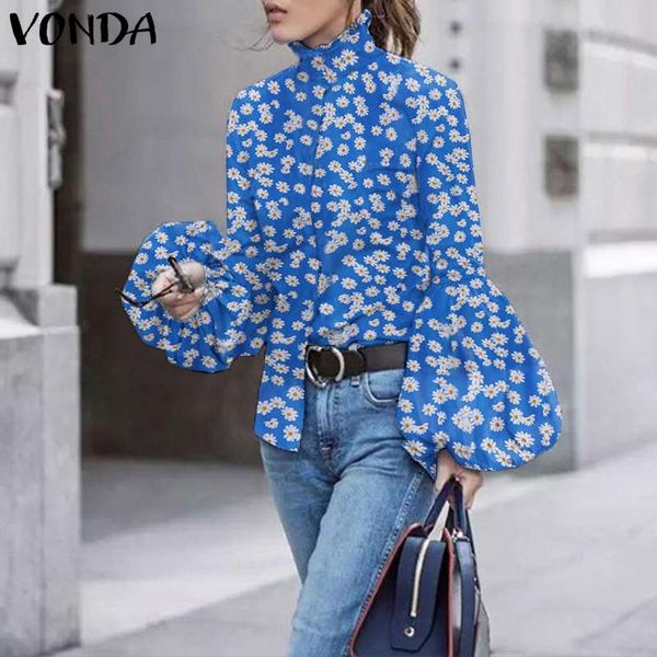

vonda fashion blouses 2020 women casual long lantern sleeve party femme vintage printed bohemian blusa ladies summer shirts, White