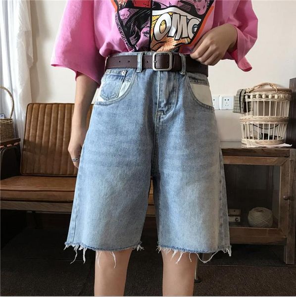 

loose girls short jeans frayed hem, Blue