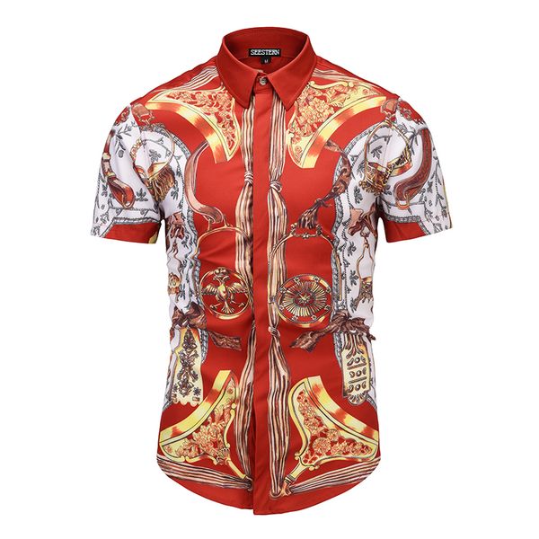 

runway brand new summer men european american printing 3d shirt red slim fancy short sleeve shirt asian size, White;black