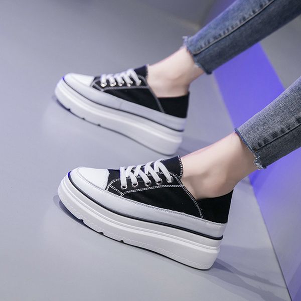 

shoes woman flats platform mixed colors women 2020 fashion women's casual female sneakers all-match round toe dress, Black
