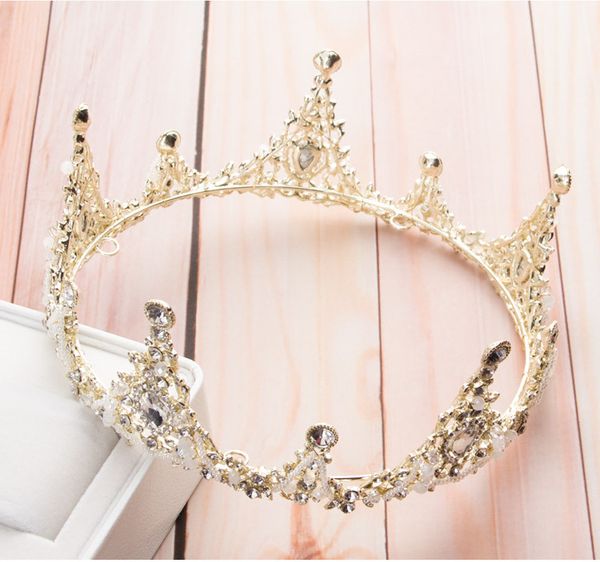 Corona della sposa Copricapo barocco Abito da sposa vintage Decorazione per capelli Corona di compleanno Grande cerchio Gioielli per capelli corona