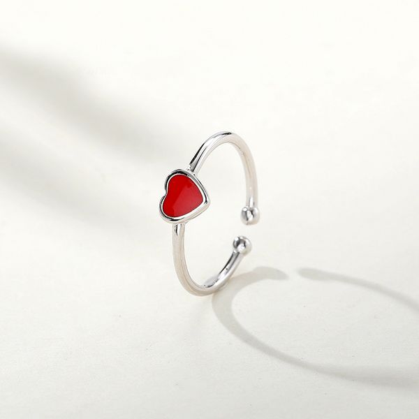 

mloveacc real 925 sterling silver enamel red heart ring for fashion women cute fine jewelry accessories gift, Golden;silver