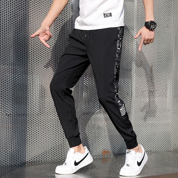 

men's pants polyester quick-drying jogging pants men's casual nine youth fashion outdoor sports 2020 autumn new 4xl, Black
