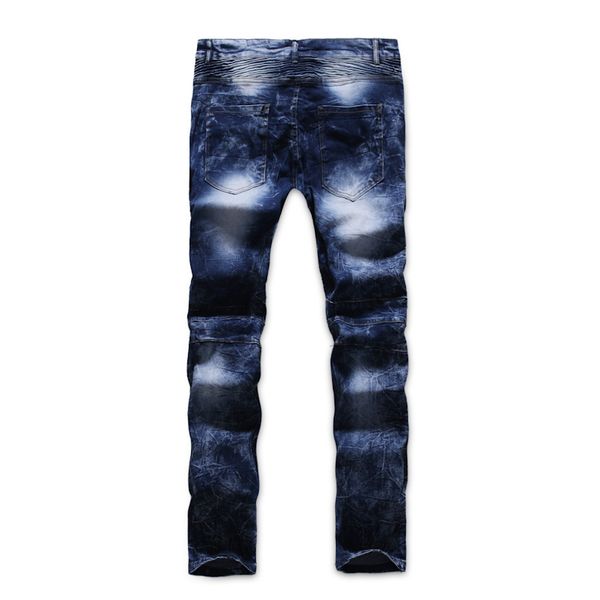 

2019 autumn and winter new style fashion pleated solid color straight-cut large size tight men's jeans k019, Blue