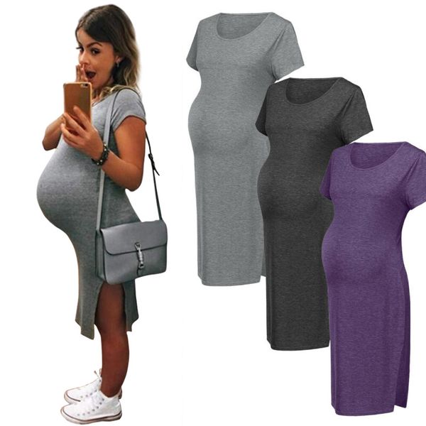 

vestidos maternidade fotografia womens maternity dress casual summer cotton solid daily party beach wrap dresses for p shoot, White