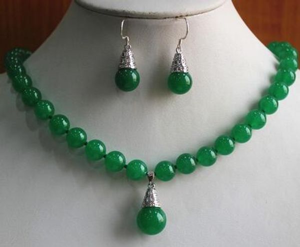 

8mm verde jades collar + l gancho pendiente y conjunto, Black