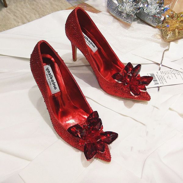 Блестящие туфли на шпильке с кристаллами, свадебные модельные туфли для невесты, роскошные дизайнерские туфли на каблуках со стразами, туфли-лодочки с острым носком для выпускного вечера 234R