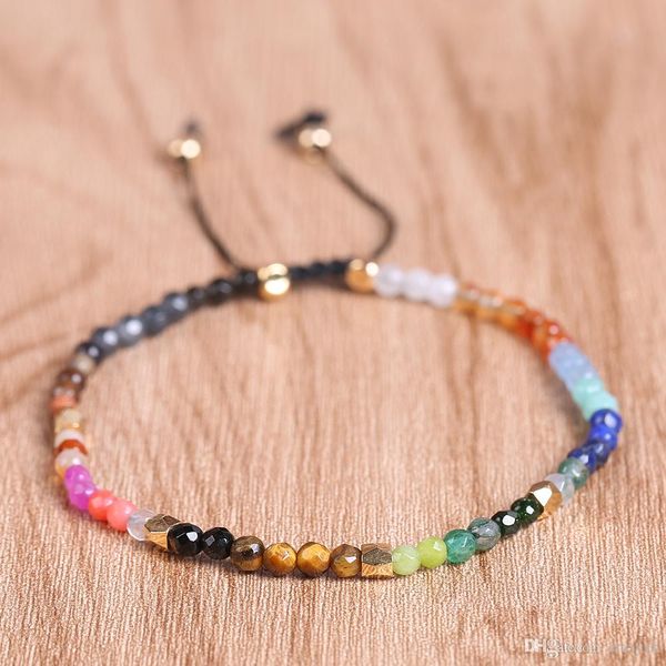 

12 constellation lucky stone beads simple bracelet 3mm beads adjustable bracelet bohemia women chakra bracelets, Golden;silver