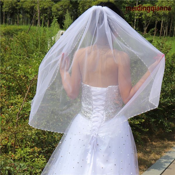 

new fashion elegant white ivory champagne black wrist length one layer alloy comb beaded edge wedding veil meidingqianna brand