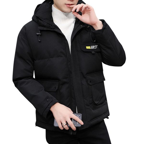

jacket winter men's warm thick parka men fashion letters printed casual hooded coat man wild cotton men's clothing streetwear, Black
