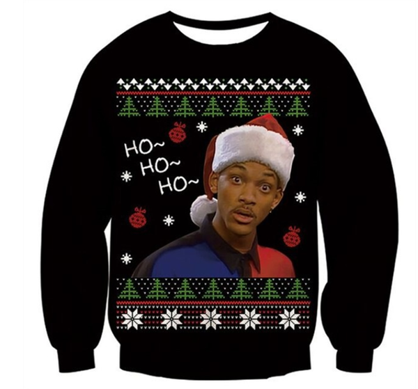 

2019 мужская карлтон рождество 3d печати мужчины женщины свежий принц уилл смит с рождество шляпа толстовки кофты куртка повседневная пулове, Black
